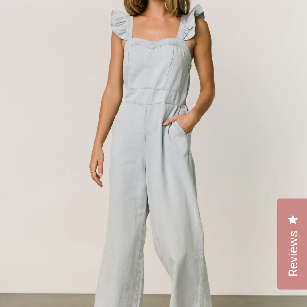 Light Denim Ruffle Sleeve Jumpsuit